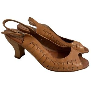 Naya Tan Open-Toe Slingback Heels